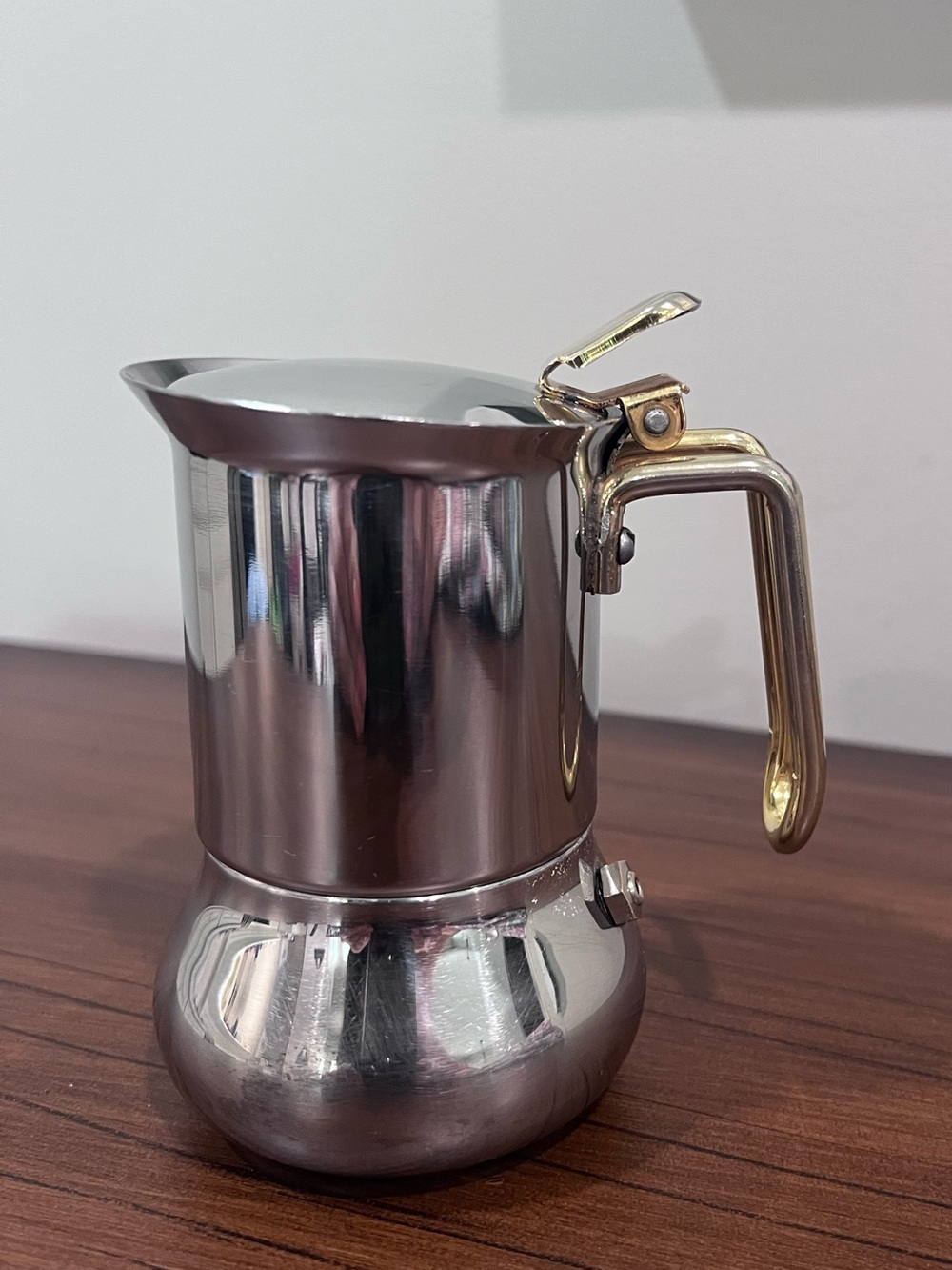 Vintage 3B Italy 18/10 Stainless Steel 1 Cup Moka Espresso Maker Gold Plated